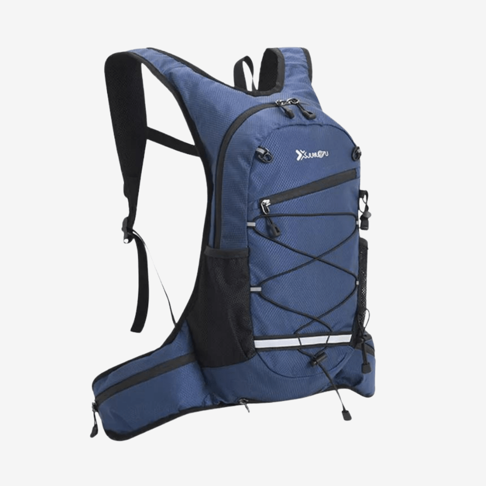 "Sac à dos léger pour randonnée et vélo, dos en maille respirante, design compact et robuste, idéal plein air."