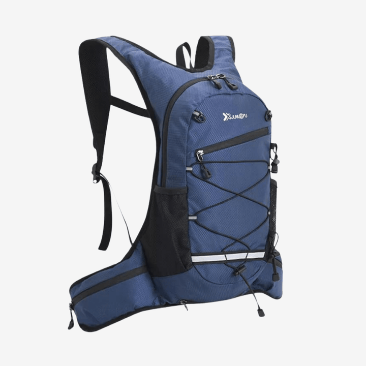 "Sac à dos léger pour randonnée et vélo, dos en maille respirante, design compact et robuste, idéal plein air."