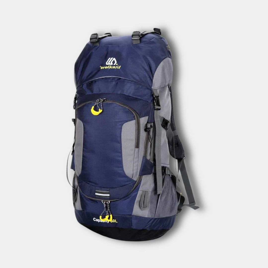 Sac à dos vert AdventurePack étanche, 60L, idéal pour randonnée et aventures, tissu robuste, grande capacité, confortabilités