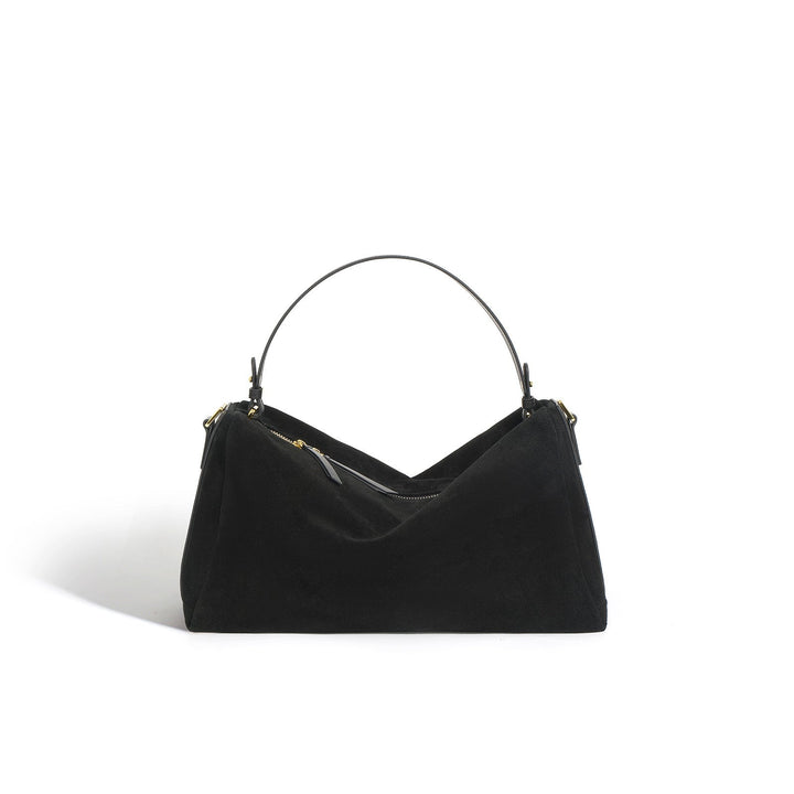 Sac à main élégant en cuir de vachette bicouche, couleur brune, avec anses renforcées et doublure en polyester.