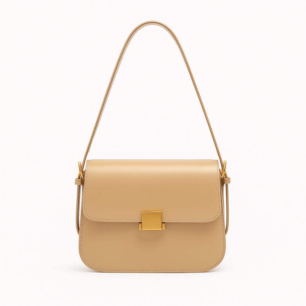 "Sac à main en cuir véritable NOXA, élégant, polyvalent, beige, bandoulière réglable, détails luxueux, féminin et chic."