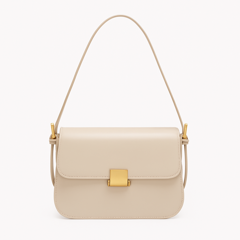 "Sac à main en cuir véritable NOXA, élégant, polyvalent, beige, bandoulière réglable, détails luxueux, féminin et chic."