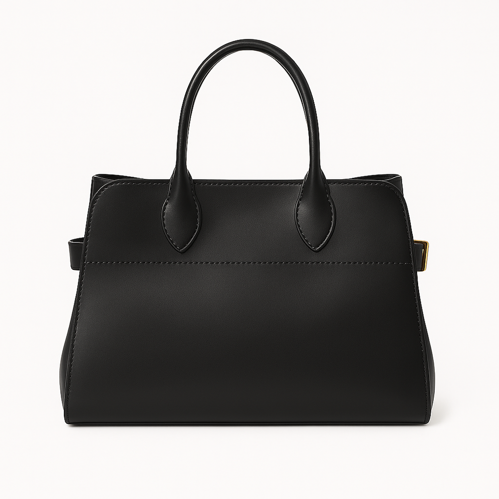 "Sac à main NOXA design minimaliste en cuir, vue avant, couleur noire; chic et structuré pour un style urbain et élégant."
