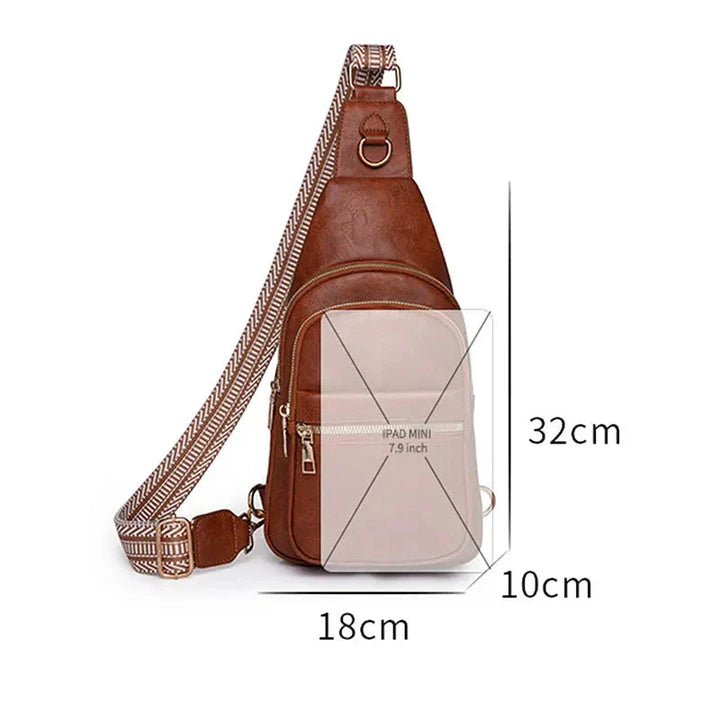 Sac de poitrine pour femme en cuir PU avec fermeture éclair, style urbain et fonctionnel.