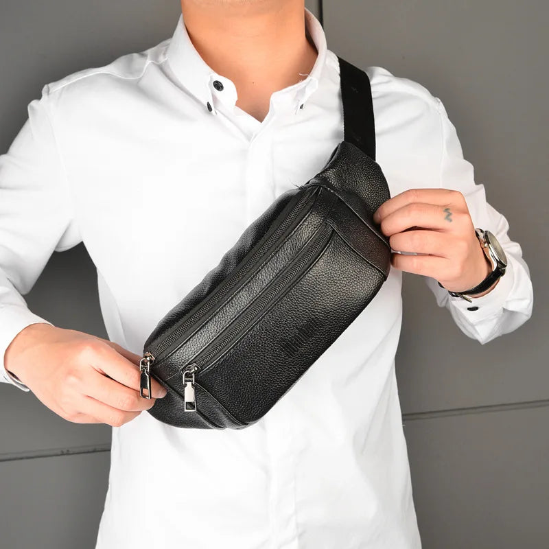 Sac banane bandoulière homme en cuir synthétique marron, élégant et pratique pour voyage ou quotidien