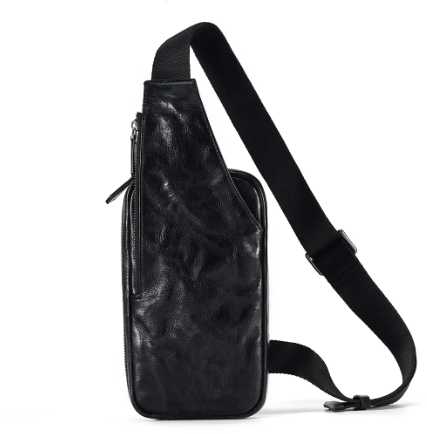 Sac banane en cuir noir pour homme, élégant et pratique, porté à la taille avec sangle ajustable