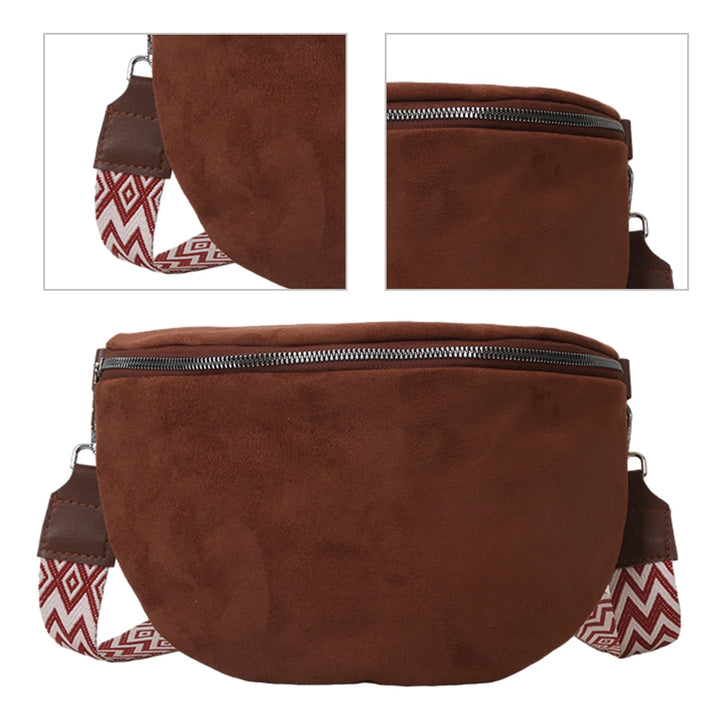 Sac banane noir aspect daim pour femme, accessoire mode chic et polyvalent.