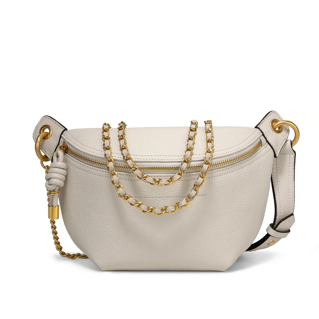 Sac banane noir en cuir, maroquinerie pratique et moderne pour femme.