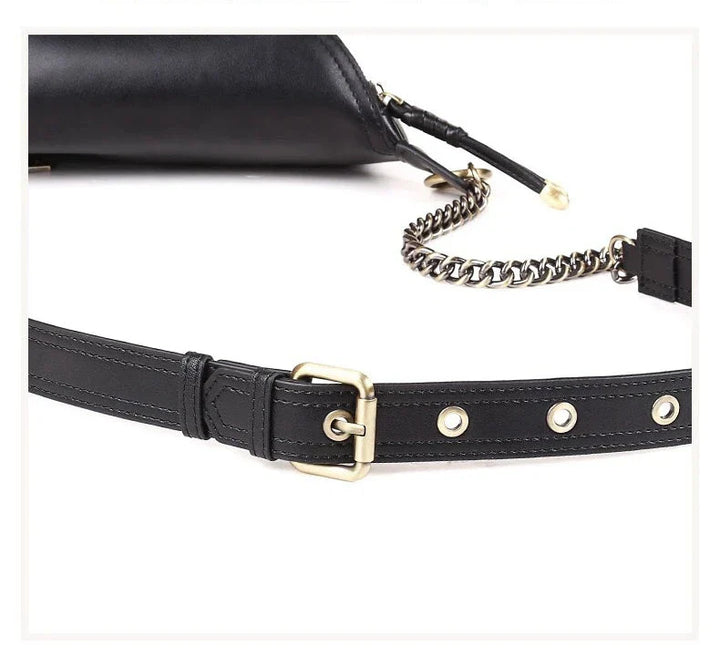 Sac banane chic femme en cuir noir, embelli de motifs floraux, tendance et confortable