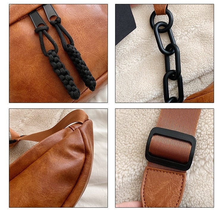 Sac banane femme en cuir PU, design épuré, parfait pour un usage quotidien avec style.