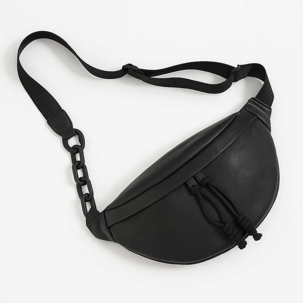 Sac banane femme en cuir PU noir, imprimé lettres, élégant et tendance