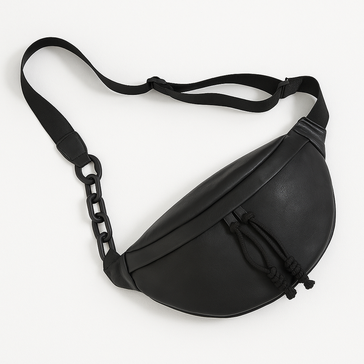 Sac banane femme en cuir PU noir, imprimé lettres, élégant et tendance