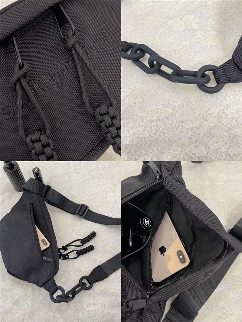 Sac banane femme en cuir PU noir, grande capacité, style élégant