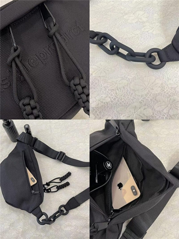 Sac banane femme en cuir PU noir, grande capacité, style élégant