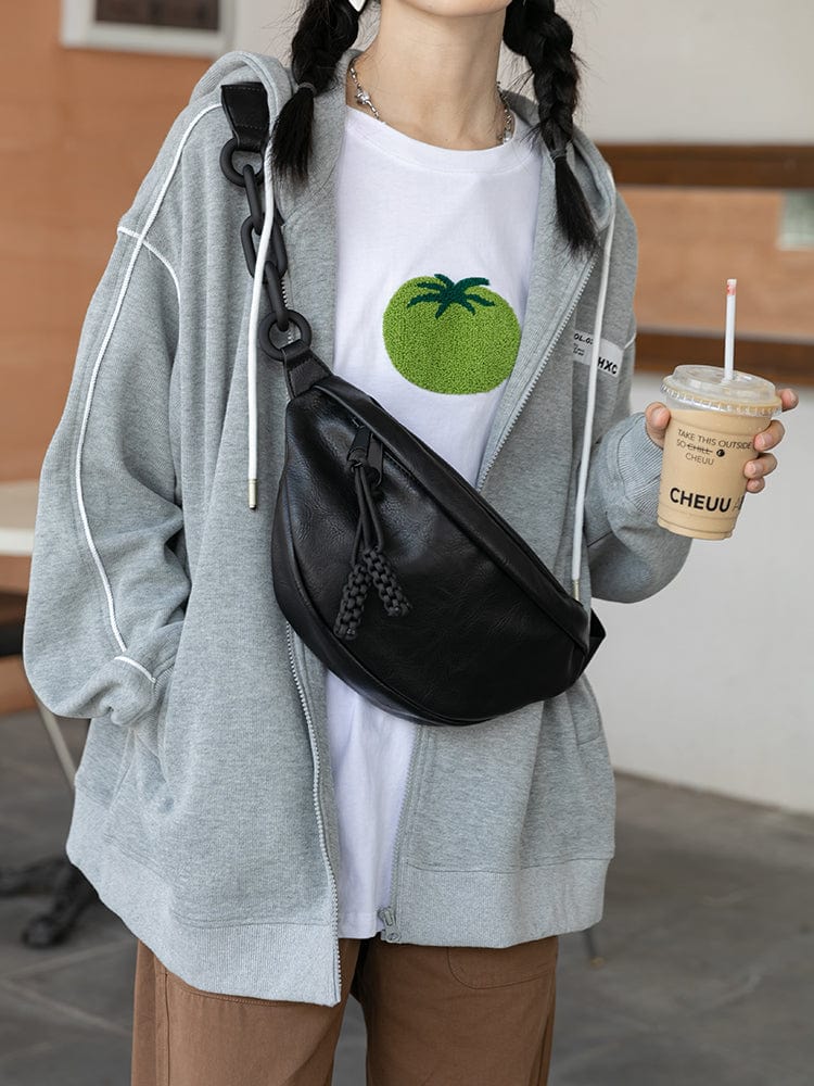 Sac banane femme en cuir PU noir, accessoire tendance multifonction