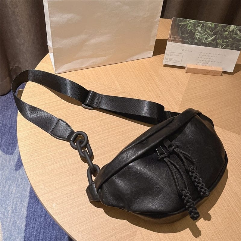 Sac banane femme chic en cuir PU noir, idéal pour les sorties urbaines