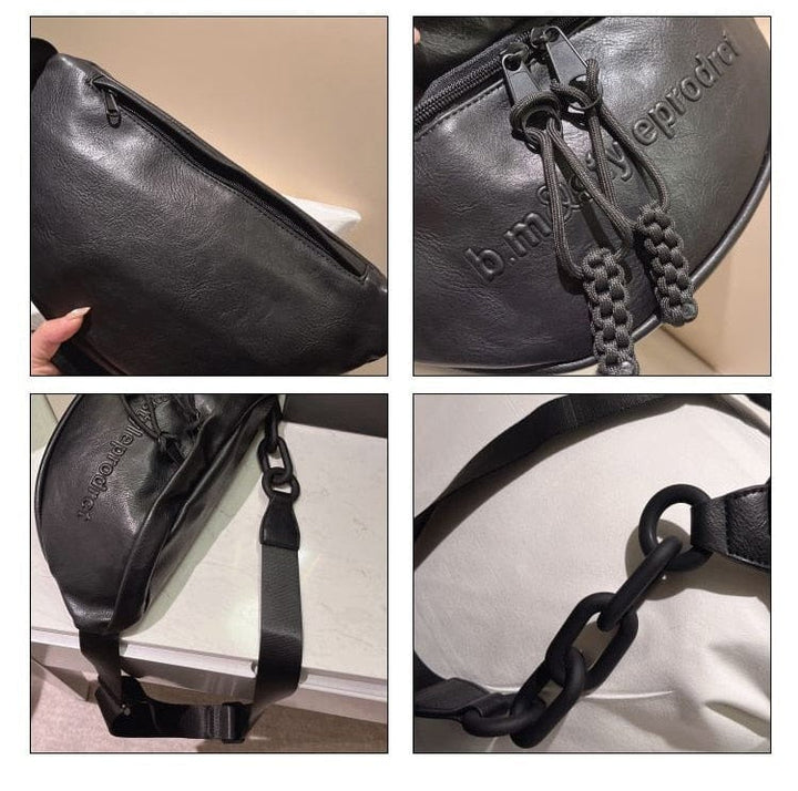Sac banane en cuir PU noir, accessoire mode femme avec fermeture éclair dorée