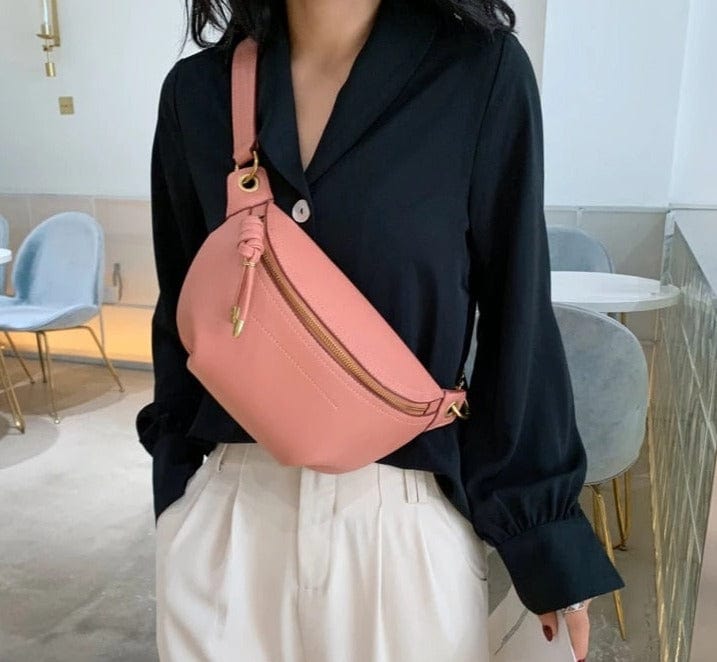 Sac banane femme Lana en cuir PU rose, idéal pour une touche de couleur et de mode.