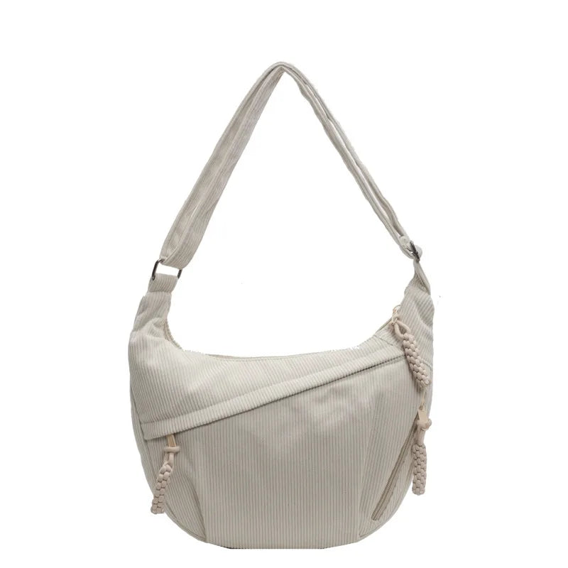 Sac banane rose pastel en velours côtelé pour femme, accessoire élégant et doux