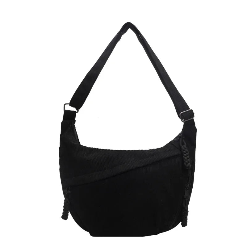Sac banane femme en velours côtelé marron foncé, détail de fermeture éclair métallique
