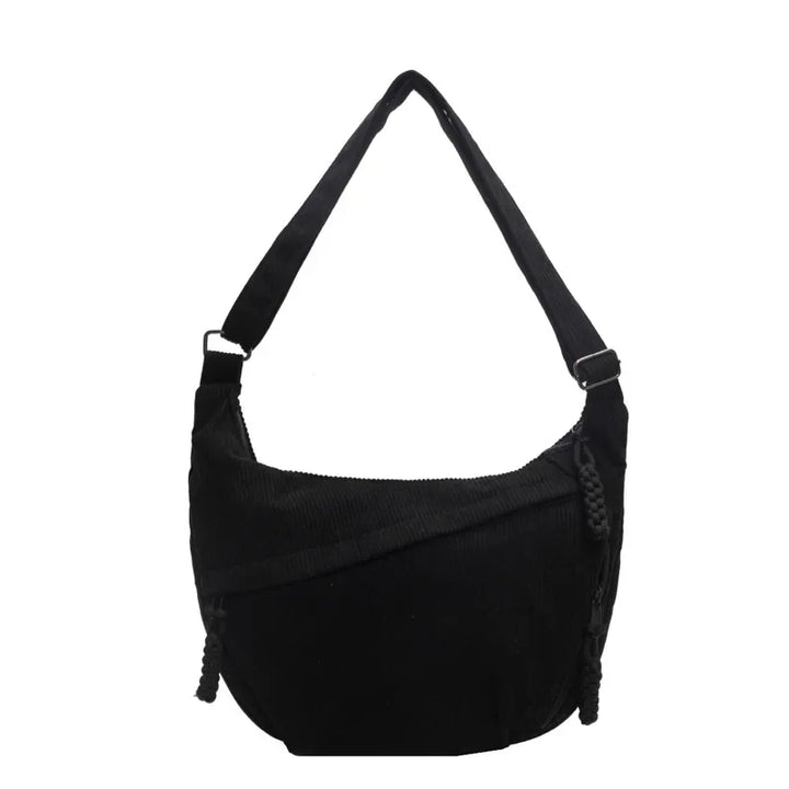 Sac banane femme en velours côtelé marron foncé, détail de fermeture éclair métallique