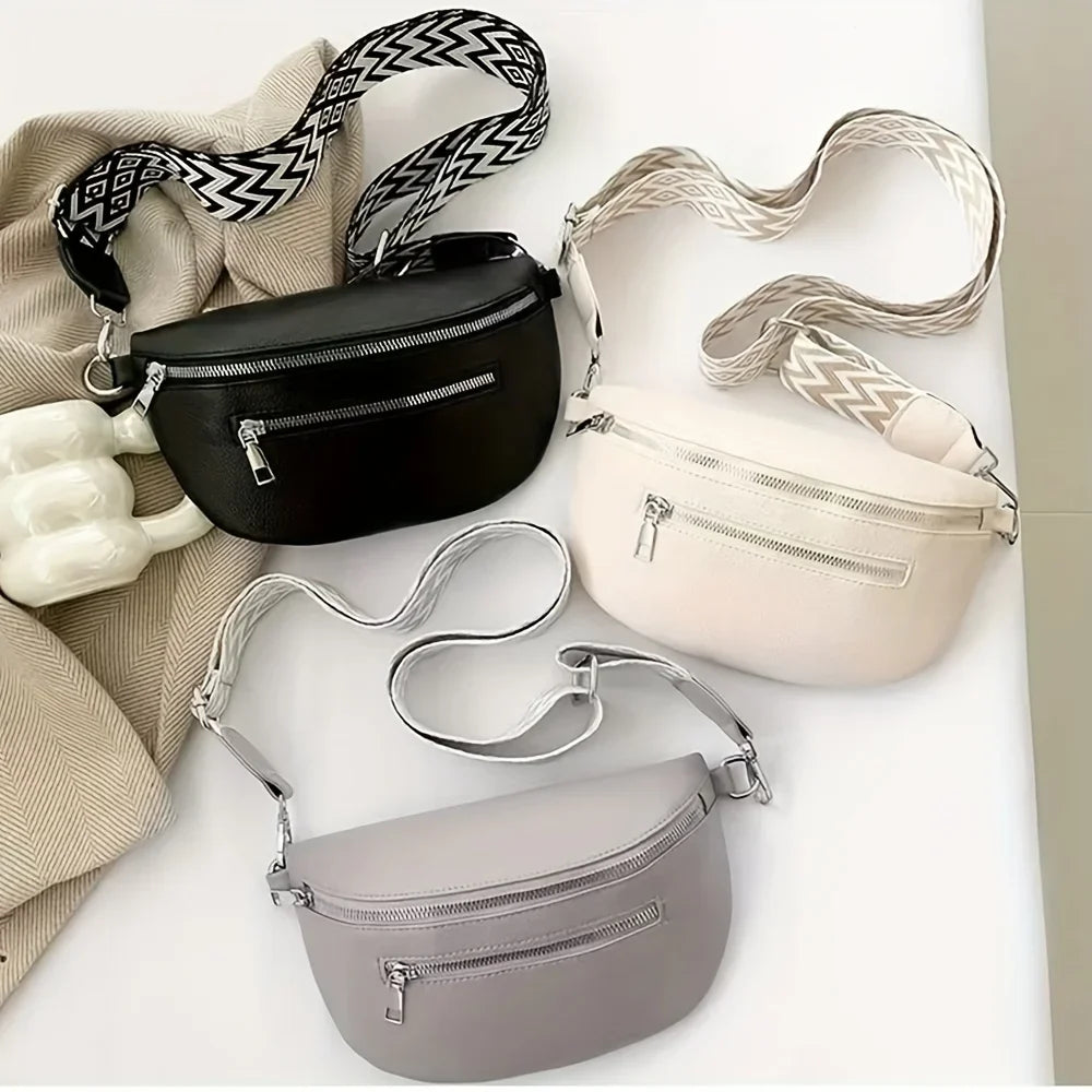 Sac banane femme chic couleur crème en cuir PU, parfait pour le quotidien. Petit sac à bandoulière élégant.