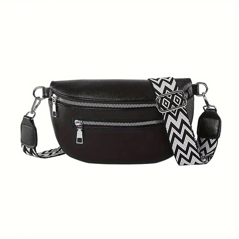 Sac banane femme gris en cuir PU, élégant et polyvalent, porté épaule. Idéal pour un look moderne chic.