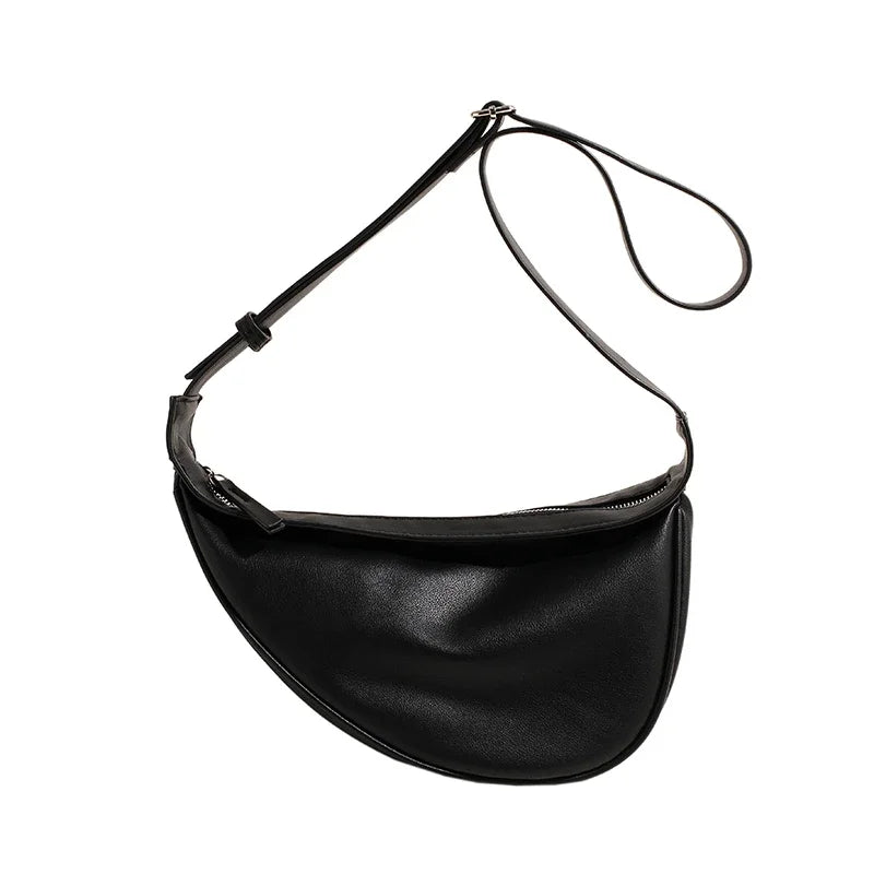 Sac banane femme chic, petit sac à main en cuir PU noir pour un style moderne et raffiné.