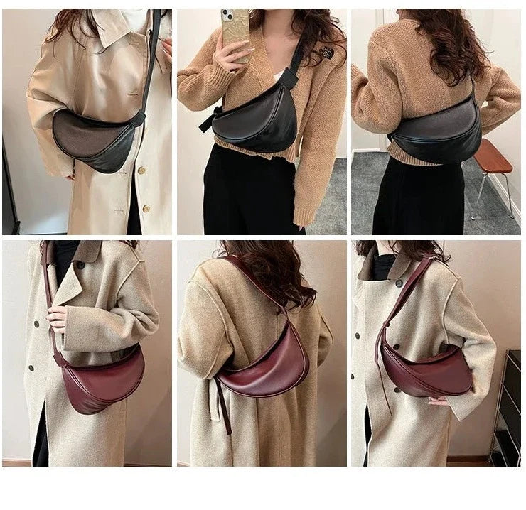 Accessoire mode femme, sac banane élégant en cuir PU bordeaux, style rétro affirmé.