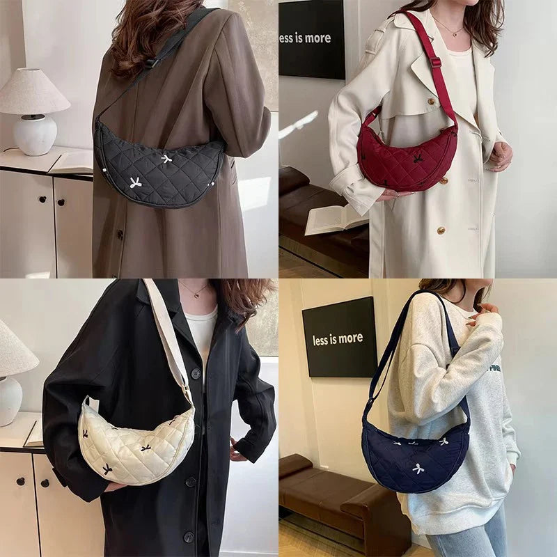 Sac à main banane tendance pour femme, matelassé, avec fermeture éclair dorée