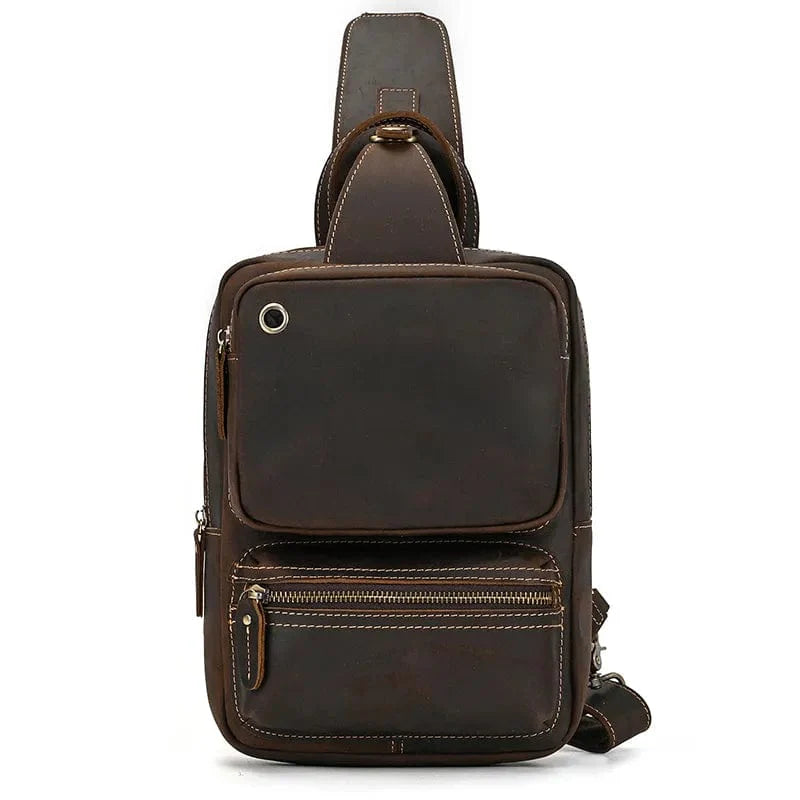 Sac banane pratique pour homme, en cuir véritable couleur café, avec fermeture éclair, parfait accessoire de voyage
