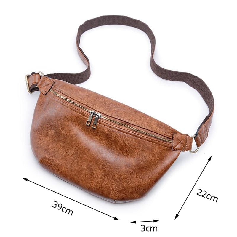 Sac banane homme en cuir PU avec fermeture éclair métallique, design sécurisé pour vos essentiels.