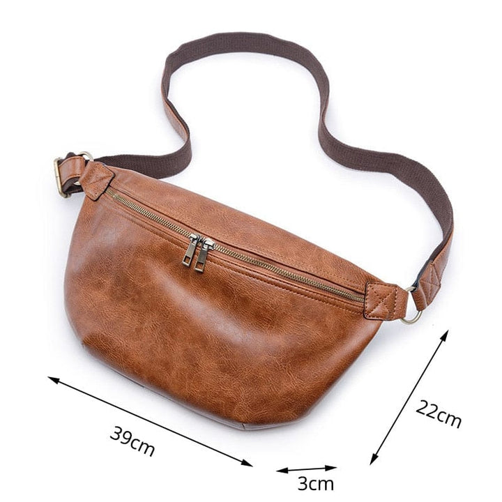 Sac banane homme en cuir PU avec fermeture éclair métallique, design sécurisé pour vos essentiels.