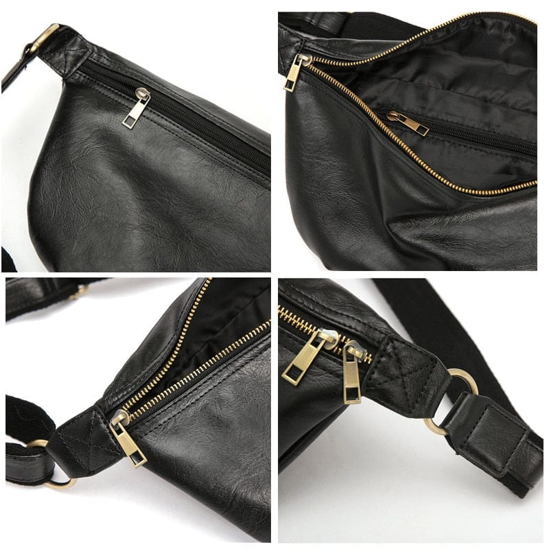 Sac banane homme en cuir PU, couleur beige, accessoire polyvalent pour toutes les tenues masculines.