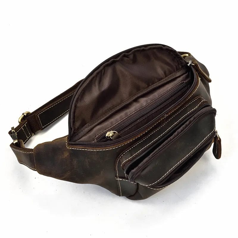 Sac banane en cuir véritable marron, parfait pour un look décontracté chic, accessoire polyvalent.