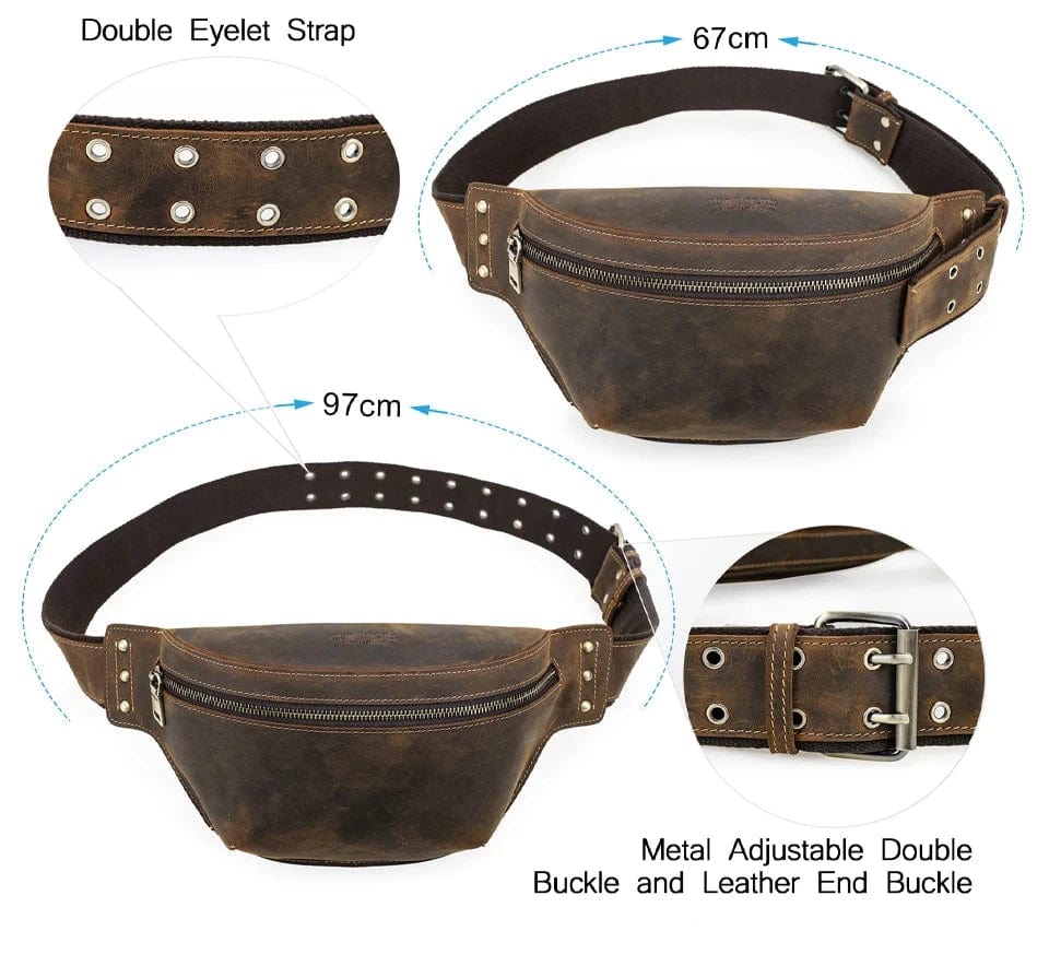 Sac banane en cuir rétro pour homme, pochette pratique et élégante, couleur marron riche