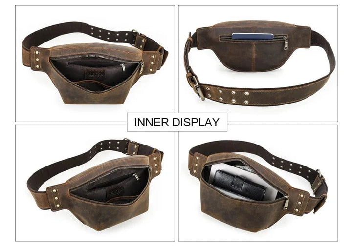 Sac banane homme en cuir vintage, design compact et élégant, parfait pour essentiels quotidiens