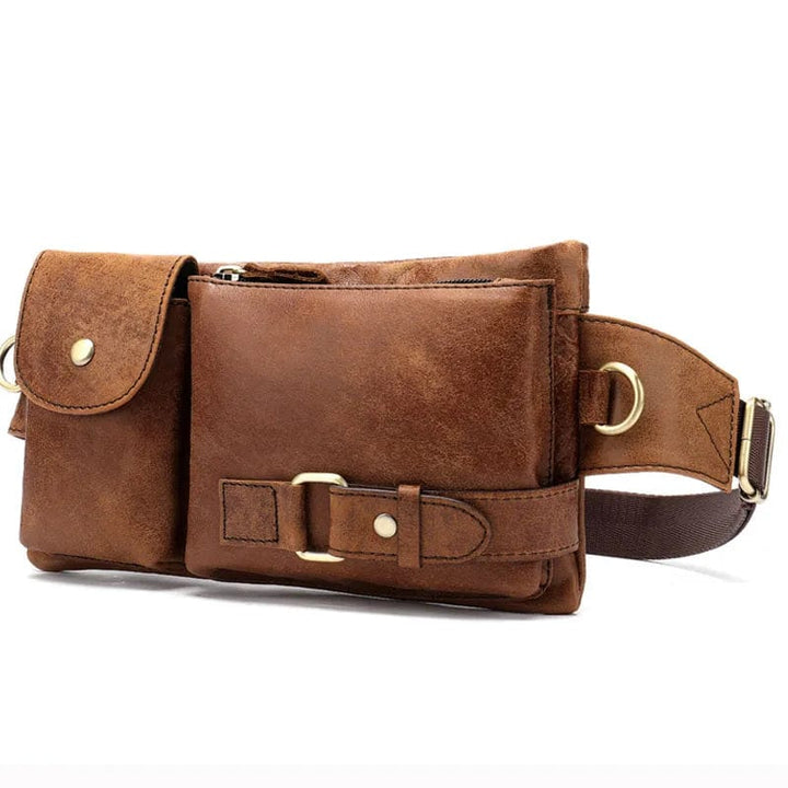 Sac banane homme élégant en cuir vegan marron, un accessoire polyvalent pour toute occasion.