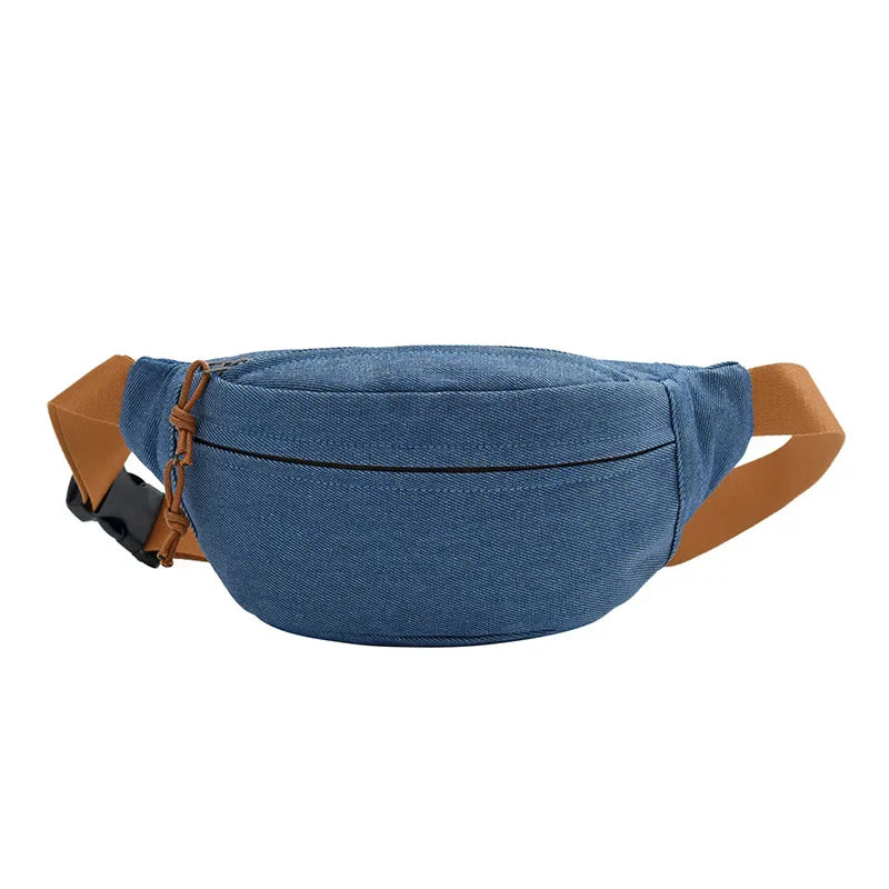 Sac banane pratique en jean, unisexe, style rétro, avec poches pour tous vos besoins quotidiens.