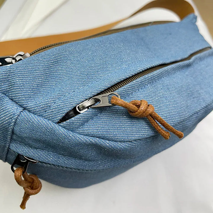 Sac banane en jean unisexe à multiples poches, un accessoire mode pratique et stylé.