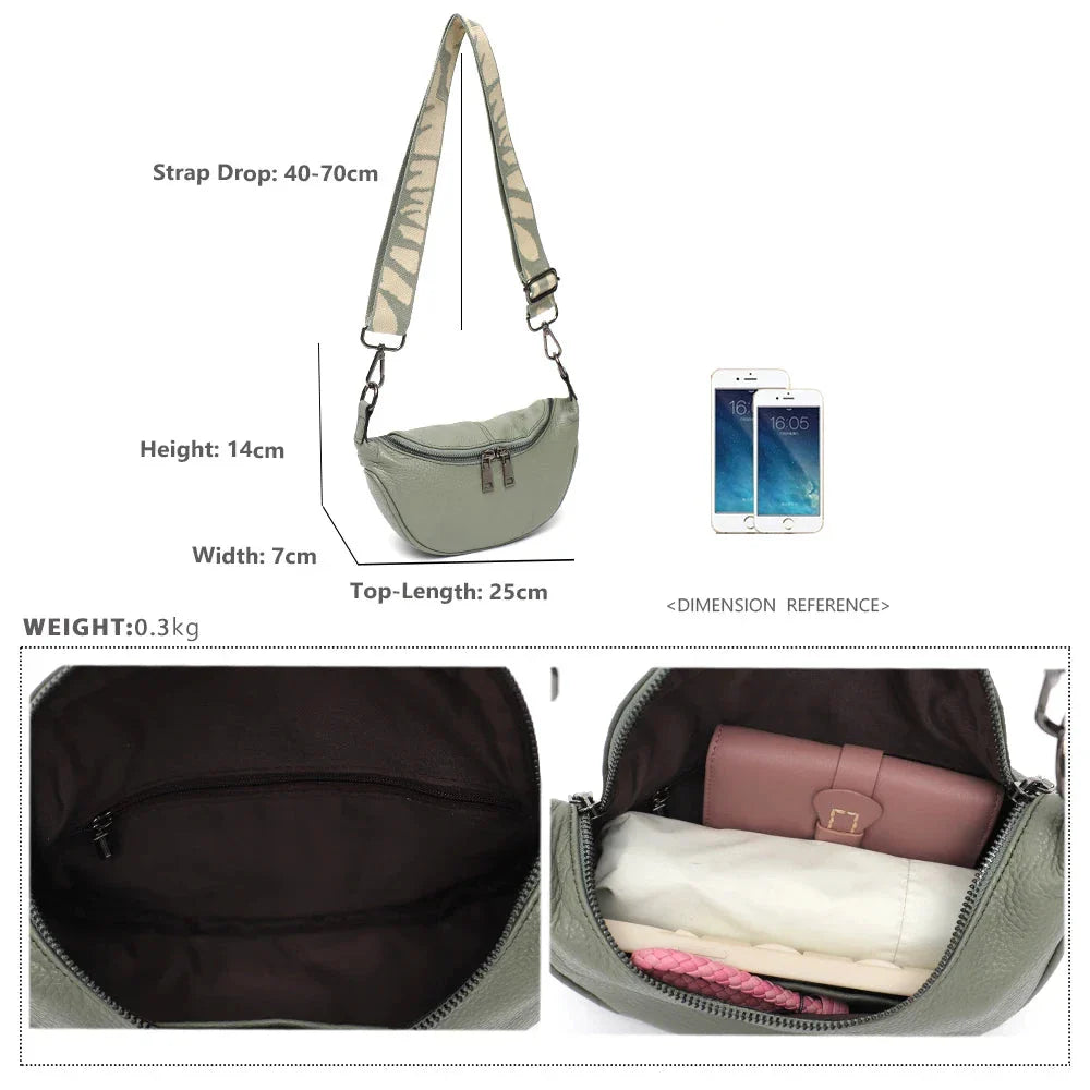 Sac banane en cuir vert foncé avec bandoulière réglable, parfait pour le quotidien, accessoire chic