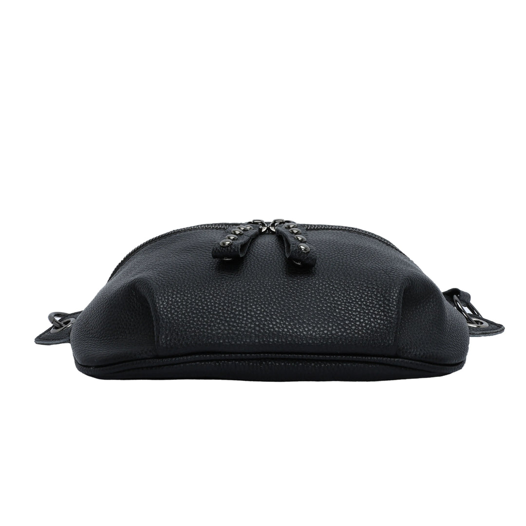 Sac banane pratique en cuir noir pour femme, accessoire mode indispensable, résistant et stylé.