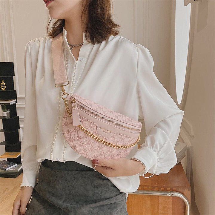 Sac banane rose pastel en cuir PU, sac bandoulière léger et féminin, très tendance.