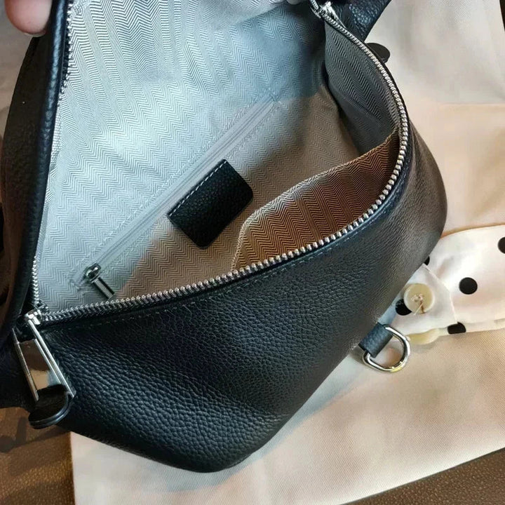 Sac en cuir véritable pour femme, un accessoire mode polyvalent, peut être porté en bandoulière ou à la taille.