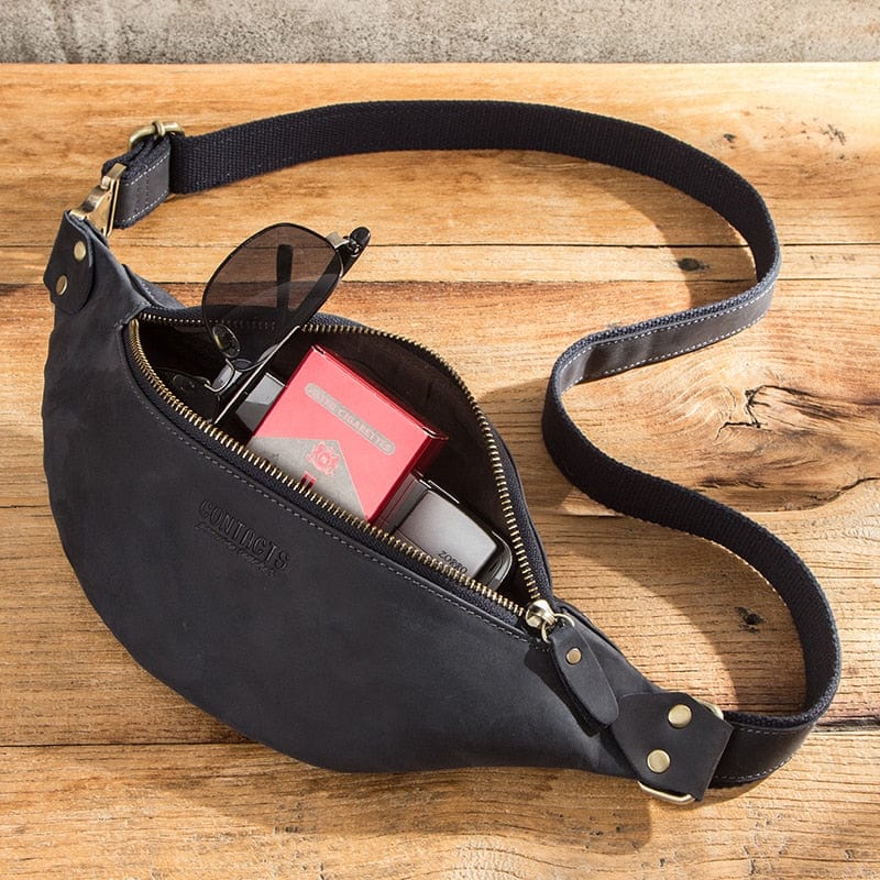 Sac banane Lyam en cuir pour homme, fermé par zip, poche extérieure, style sacoche moderne