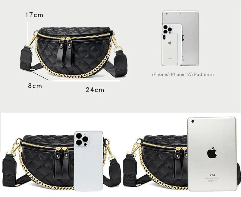 Sac banane matelassé en cuir PU beige, un accessoire de mode chic et compact pour femmes.