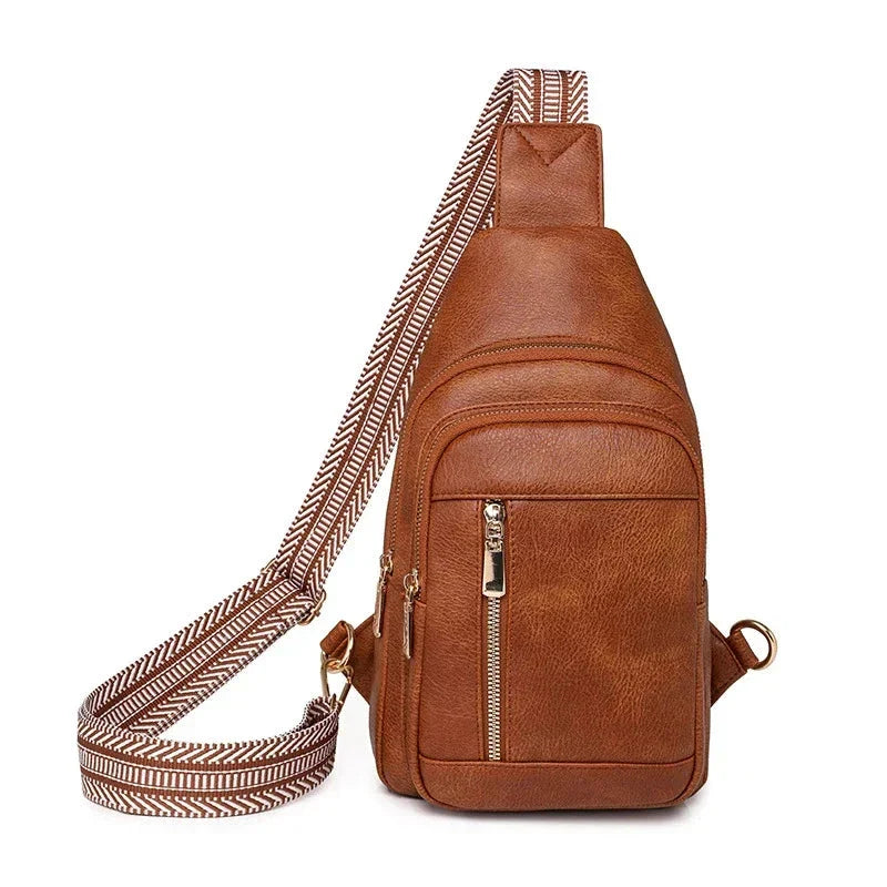 Sac banane Pauline femme, style rétro tendance, en cuir PU, couleur marron clair, porté à la taille