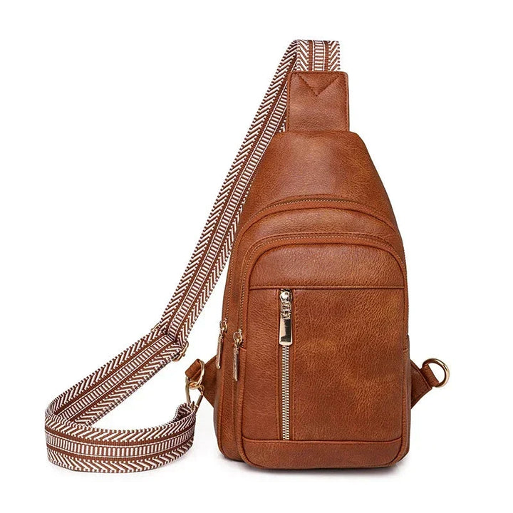 Sac banane Pauline femme, style rétro tendance, en cuir PU, couleur marron clair, porté à la taille
