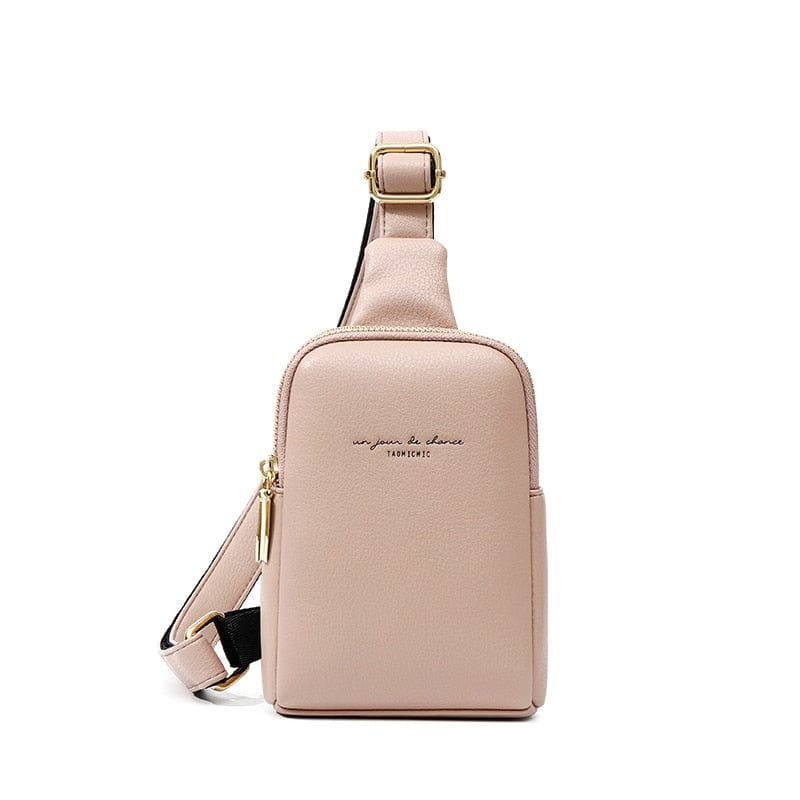 Gros plan sac banane femme en cuir PU marron, texture douce, fermeture éclair dorée