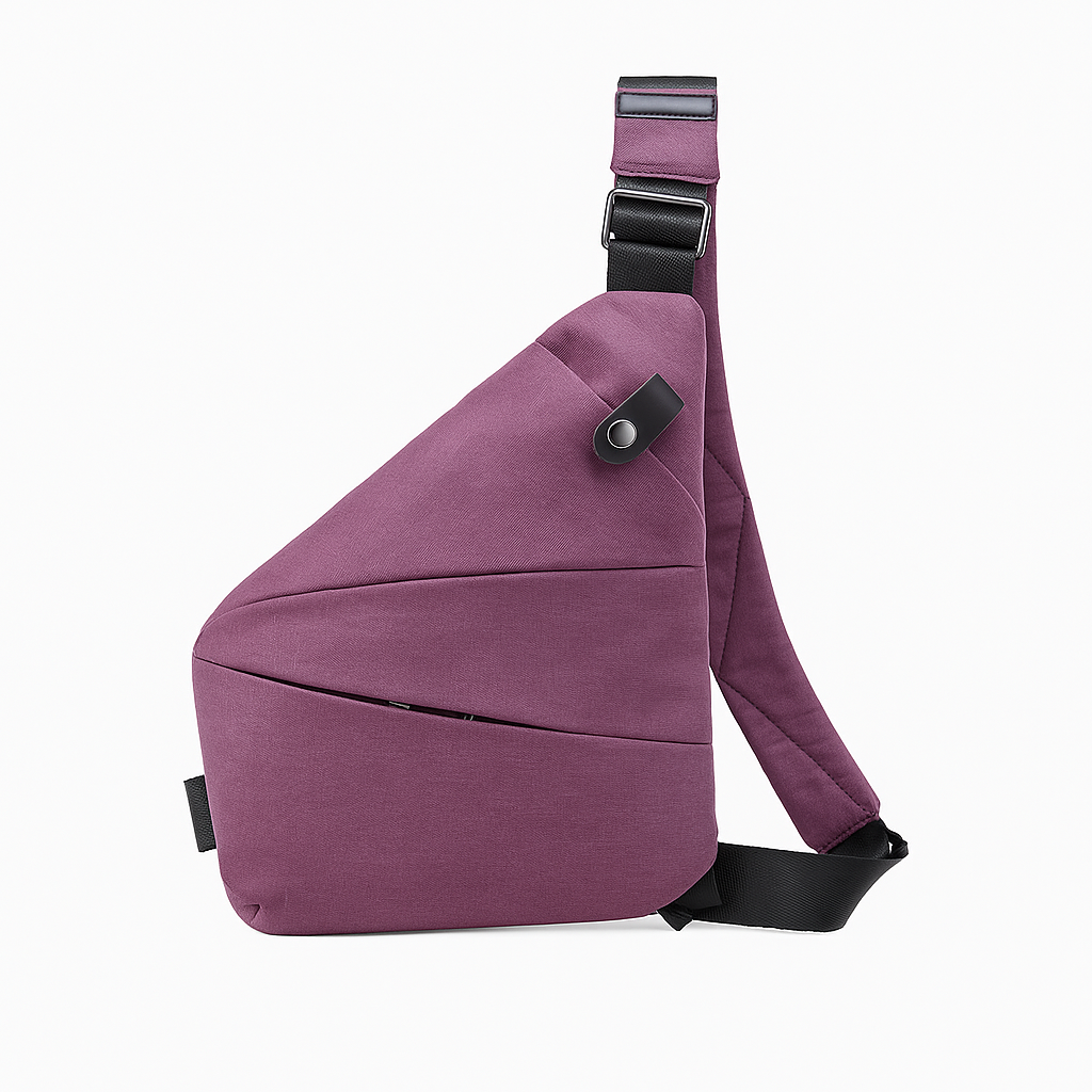 Sac de voyage antivol porté à l'aéroport, idéal pour transporter passeports et objets de valeur en sécurité.